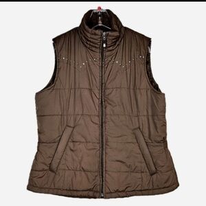 Cowgirl Up Chocolate Brown & Rhinestone Adjustable Waist Zip Front Puffer Vest